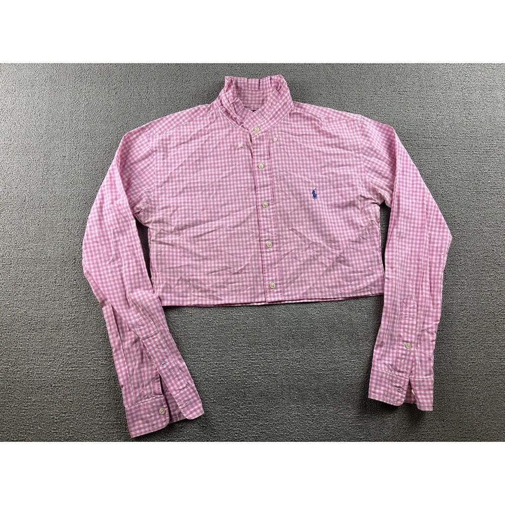 Reworked Ralph Lauren Shirt Women XS Pink Check Cotton Long Sleeve Coquette Prep